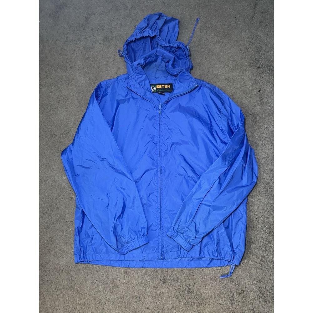 Vintage Eddie Bauer EBTEK Blue Hooded Windbreaker Jacket Mens XL Packable